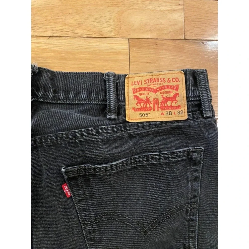Levis‎ 505 Jeans Mens W38 L32 Black Denim Pants Regular Fit Classic